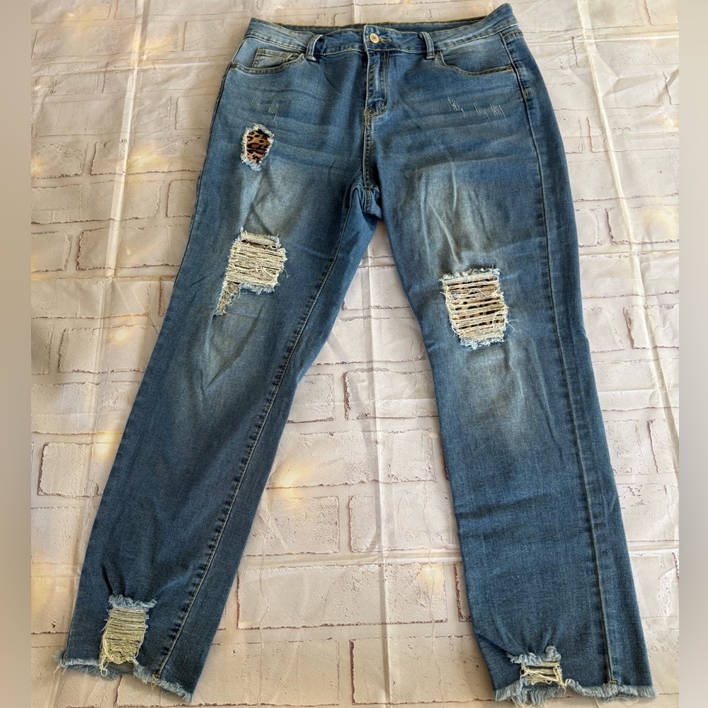 Blue Skinny Jeans with Distressed Details